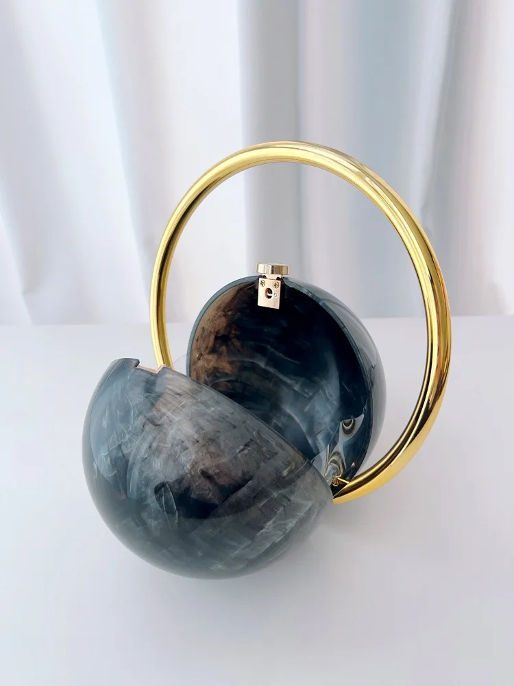 Color: Gold - 2025 New Marble Pattern Spherical Banquet Bag for Women Trendy Electroplated Handle PVC Handbags Lady Mini Purse Evening Clutch
