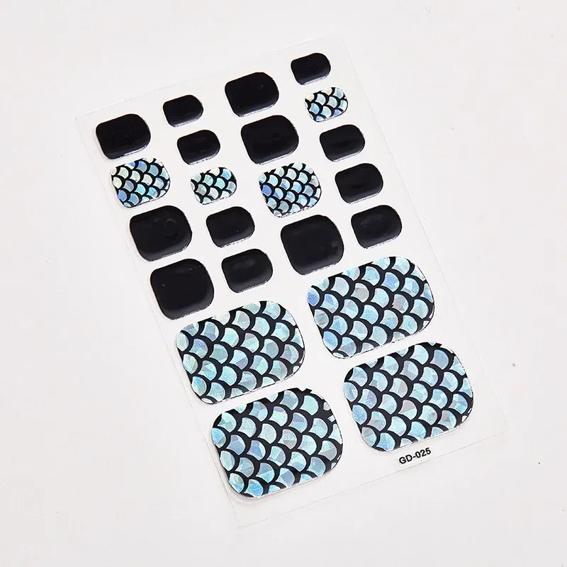 Color: Dark Grey - 22 Tips/Sheet Women Salon Fashion Nail Stickers Designed Full Beauty Full Cover Nail Stickers Novidades Nails Sticker Designer