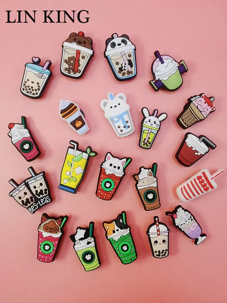 Color: champagne, Ships From: CHINA - Cute Milk Tea Drink Shoe Charms Funny PVC Buckle Dcorations Shoes Diy Accessories Clog Shoes Ornaments Adult Kids Halloween Gift