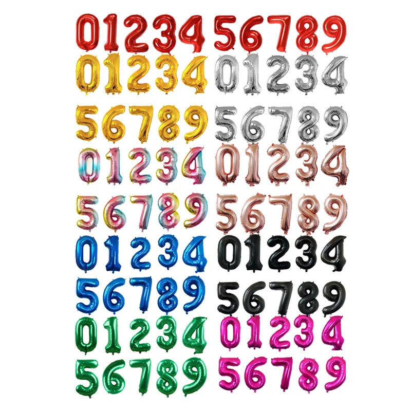 Color: Laser, Ballon Size: 16INCH, Shape: K - 16/32 inch Number Foil Rose Gold Green Silver Discolor Digital Baby Shower Supplies Kid Boy balloons Birthday Party Decoration