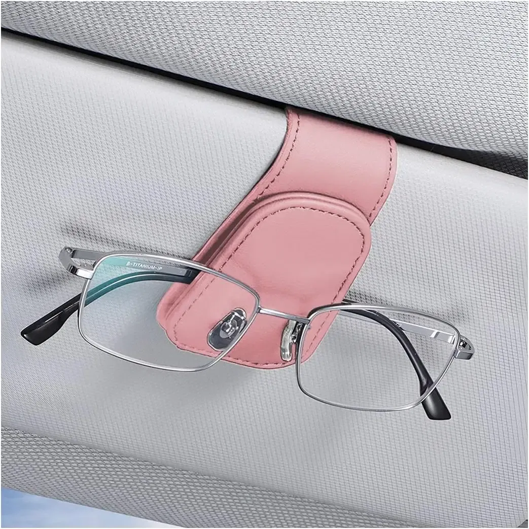 Color Name: GRAY - Sunglasses Holders for Car Sun Visor, Leather Eyeglasses Hanger Mounter, Magnetic Glasses Holder and Ticket Card Clip