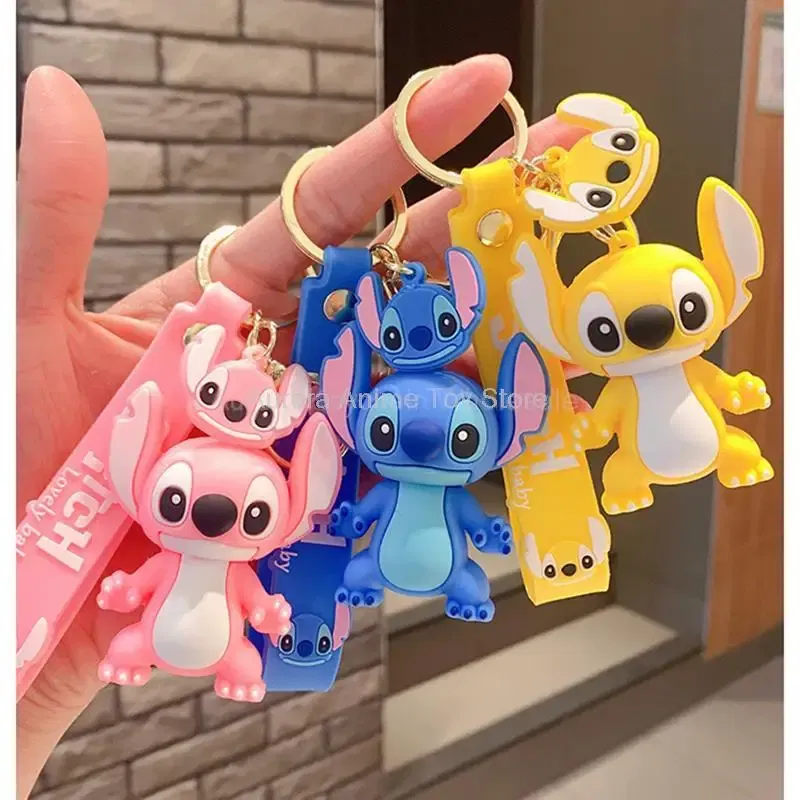 Color: Dark Silver - Wholesale Anime Disney Keychain Mickey Mouse Minnie Lilo & Stitch Cartoon Keyring Kawaii Key Chain Car Pendant Kids Toys Gifts