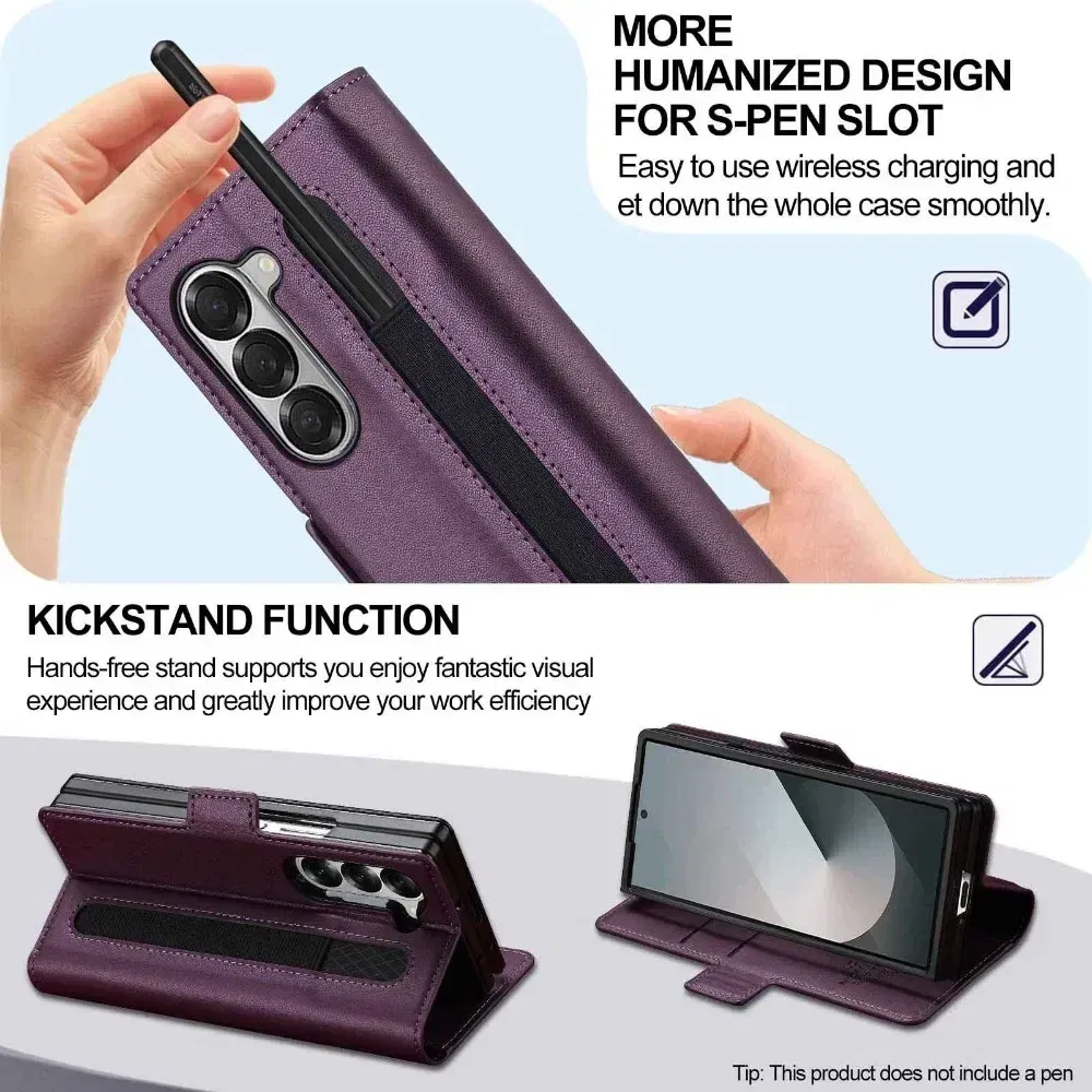 Color: black, Compatibility by Model: Galaxy Z Fold4 - Premium Leather Phone Case for Samsung Galaxy Z Fold 7 6 5 4 3 Fold6 Fold5 Fold4 5G with Pen Holder Wallet Flip Phone Cover