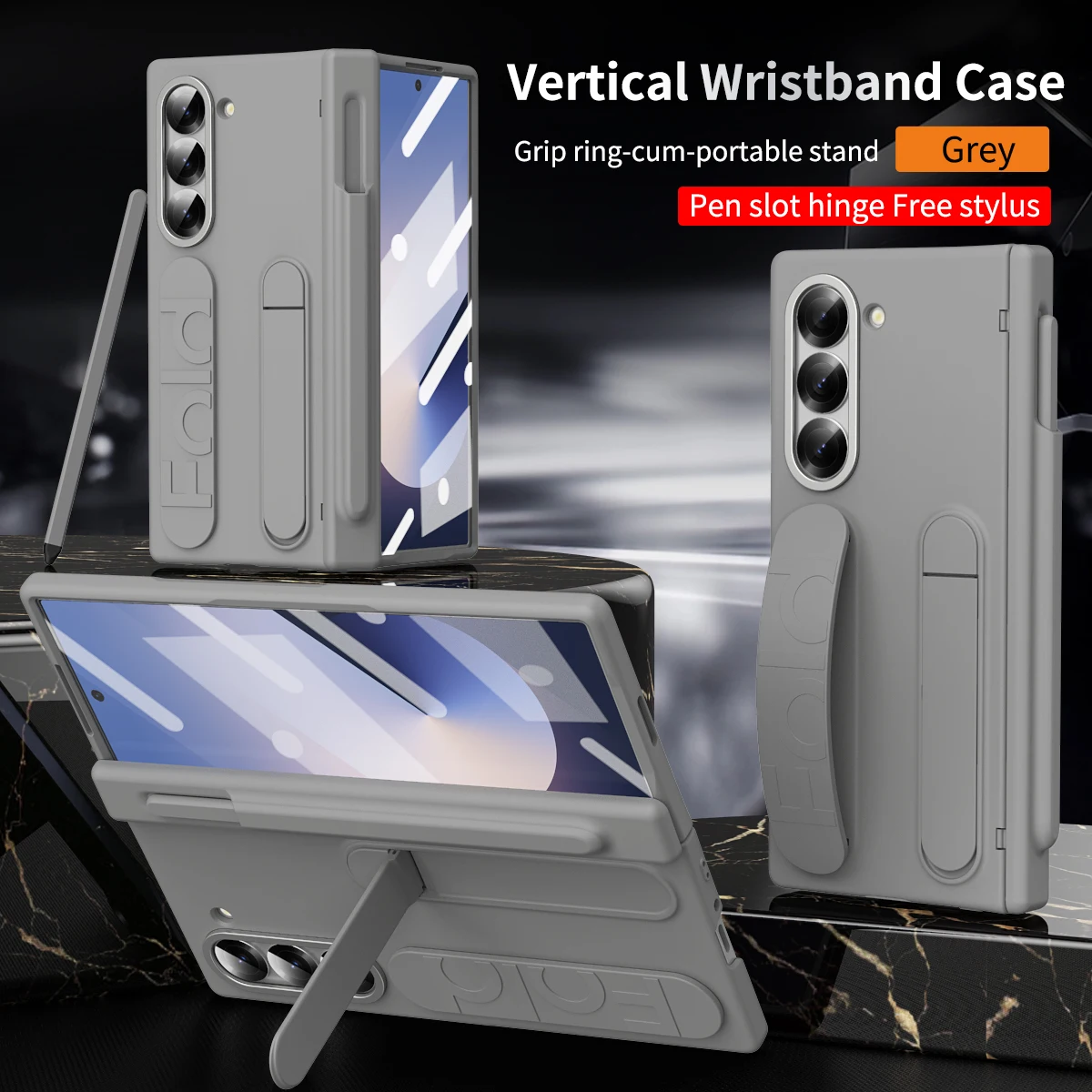 Color: Gold, Material: Cotton Fabric - Touch Pen Case For Samsung Galaxy Z Fold 6 5 4 3 Skin Friendly Folding Hinge with Elastic Wrist Band Screen Tempered Film Cover