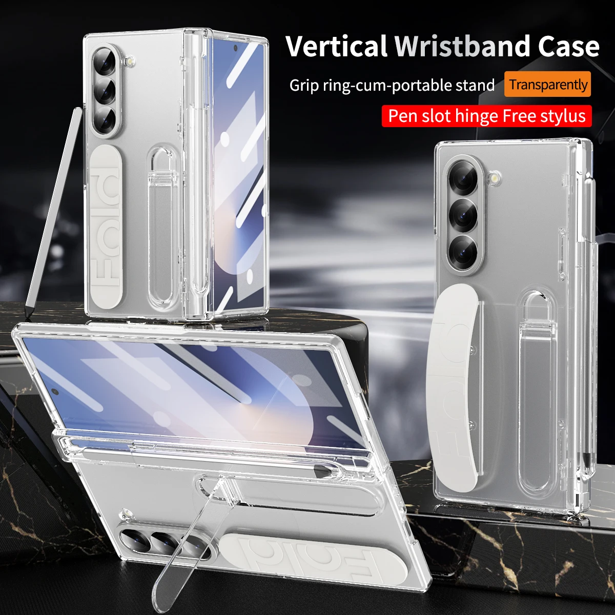 Color: Gold, Material: Cotton Fabric - Touch Pen Case For Samsung Galaxy Z Fold 6 5 4 3 Skin Friendly Folding Hinge with Elastic Wrist Band Screen Tempered Film Cover