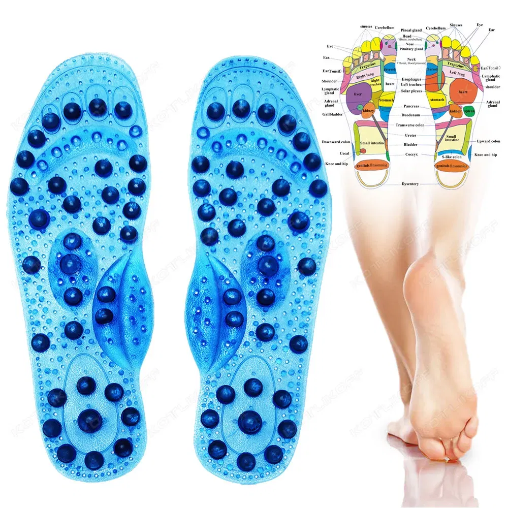 Color: Blue, Shoe Size: 0 - Magnetic Therapy Massage Insoles For Shoes Foot Acupressure Enhanced Magnetic Insole Point Therapy Feet Body Detox Insert Pads