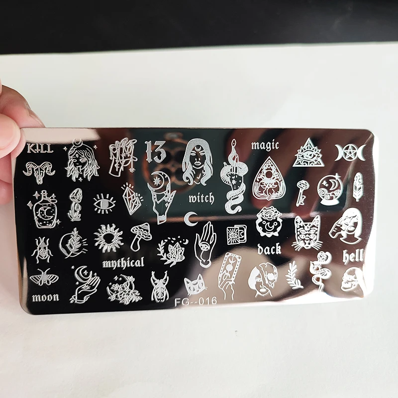 Color: Brown - Cute Cartoon Animal Nail Stamping Plates Cartoon Cat Mermaid Girl Gragon Brand Image Stainless Steel Stencil Nail Art Template
