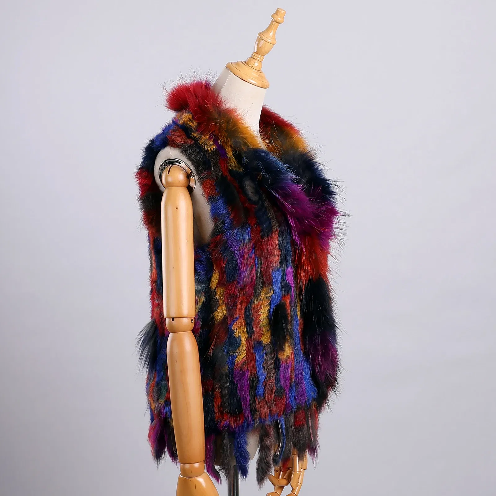 Color: Ivory, Size: L - Luxury Women's Genuine Premium Long Hair Rabbit Fur Knit Vest Raccoon Fur Trim Gilet Lady Sleeveless Waistcoat Real Fur Jacket