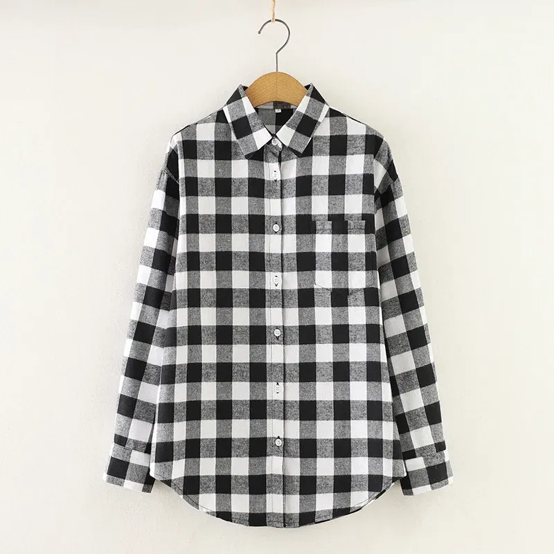 Color: Dark Purple, Size: XL - Fresh Flannel Plaid Shirt Women 2025 New Female Blouses and Tops Cotton Loose Long Sleeve Casual Shirts Fine Women's Clothes