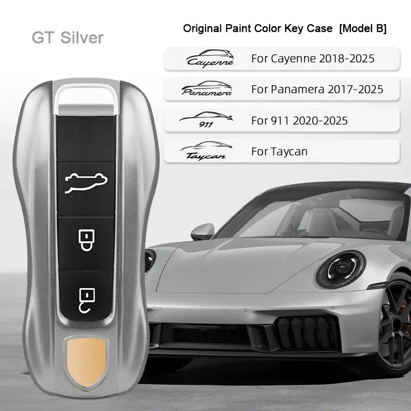 Color Name: PURPLE - For Porsche Cayenne 9ya 9yb Panamera 971 911 Targe Taycan Macan 95b Cayman 718 Boxster 2014-2025 Car Remote Smart Key Case Cover