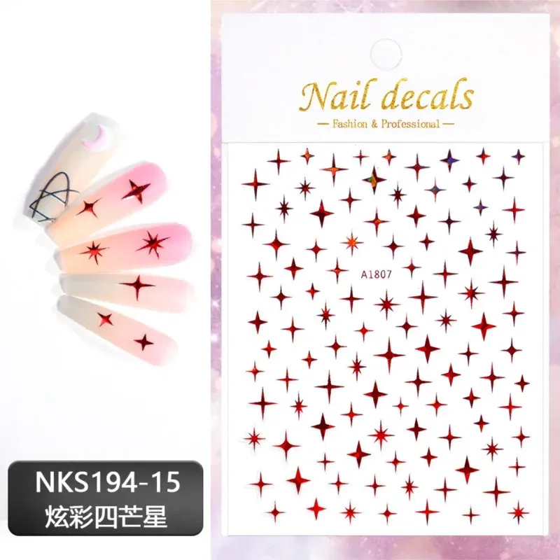 Color: Tan/Khaki - 3D Laser Silver/Rose Gold Hollow Cross Star Nail Art Stickers Design Self-Adhesive Hollow Cross Star Nail/Body Art Decor Sticker