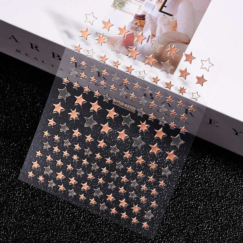 Color: Tan/Khaki - 3D Laser Silver/Rose Gold Hollow Cross Star Nail Art Stickers Design Self-Adhesive Hollow Cross Star Nail/Body Art Decor Sticker