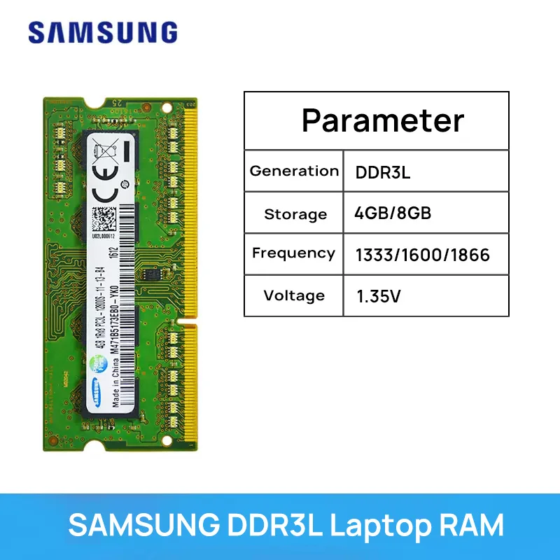 Memory Capacity: 16 GB - Samsung Laptop Memory DDR3 1.5V /DDR3L 1.35V 1333 1600 1866 MT/s MHz 4GB 8GB RAM 204pin SO-DIMM Memory Stick for Laptop Notebook