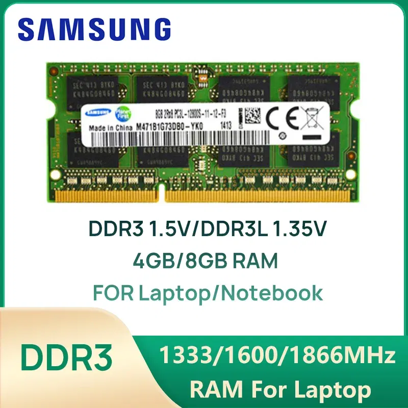Memory Capacity: 16 GB - Samsung Laptop Memory DDR3 1.5V /DDR3L 1.35V 1333 1600 1866 MT/s MHz 4GB 8GB RAM 204pin SO-DIMM Memory Stick for Laptop Notebook