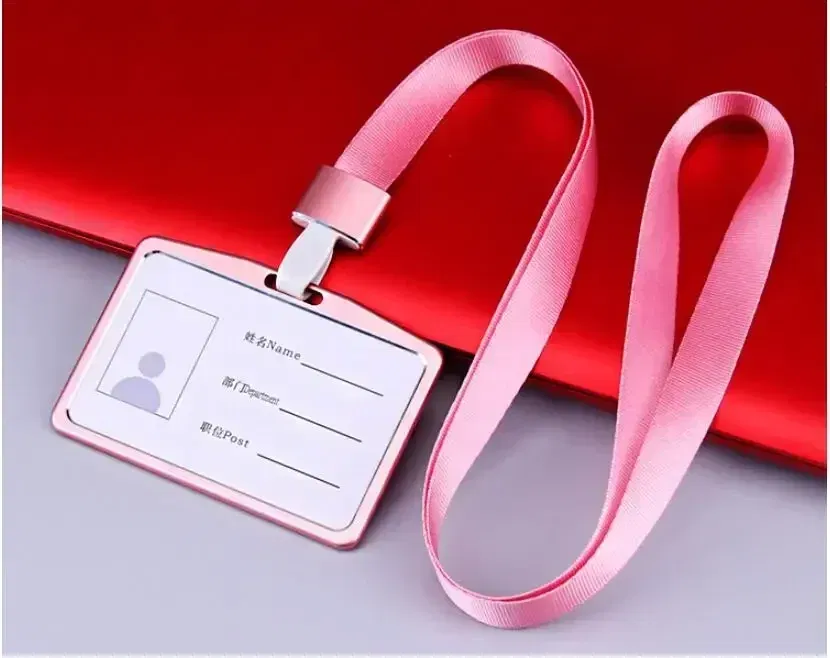 Color: Pink - Aluminum Alloy Card Cover Case Women Men Work Name Bank ID Card Holders Business Badge Case Credit Card Badge Case Bag Pouch
