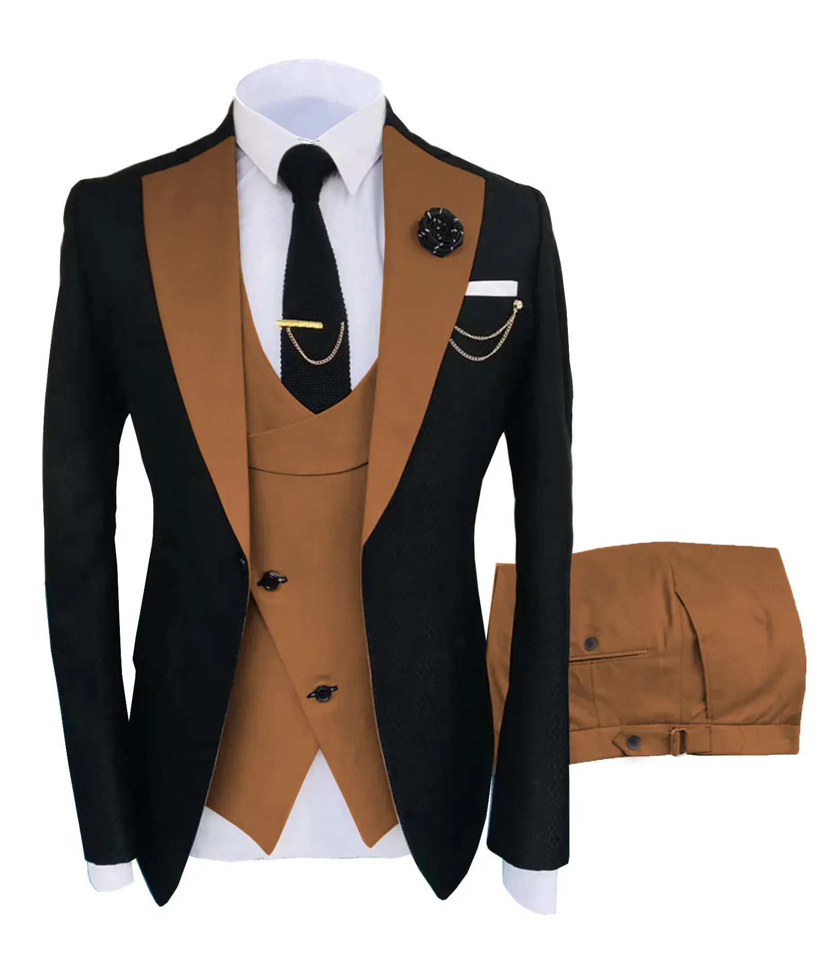 Color: Orange, Size: S - New Costume Homme Popular Clothing Luxury Party Stage Men's Suit Groomsmen Regular Fit Tuxedo 3 Peice Set Jacket+Trousers+Vest