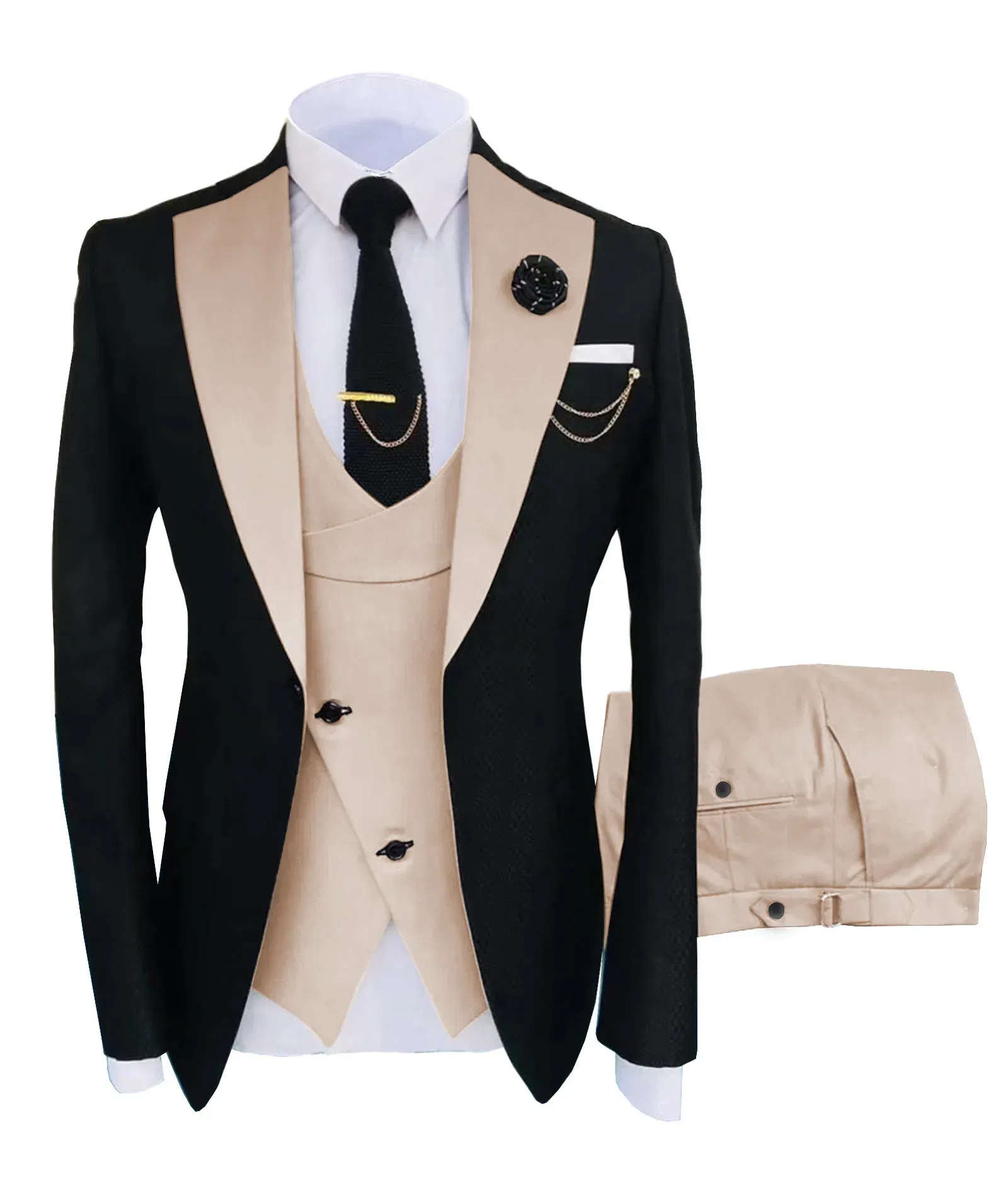Color: Orange, Size: S - New Costume Homme Popular Clothing Luxury Party Stage Men's Suit Groomsmen Regular Fit Tuxedo 3 Peice Set Jacket+Trousers+Vest