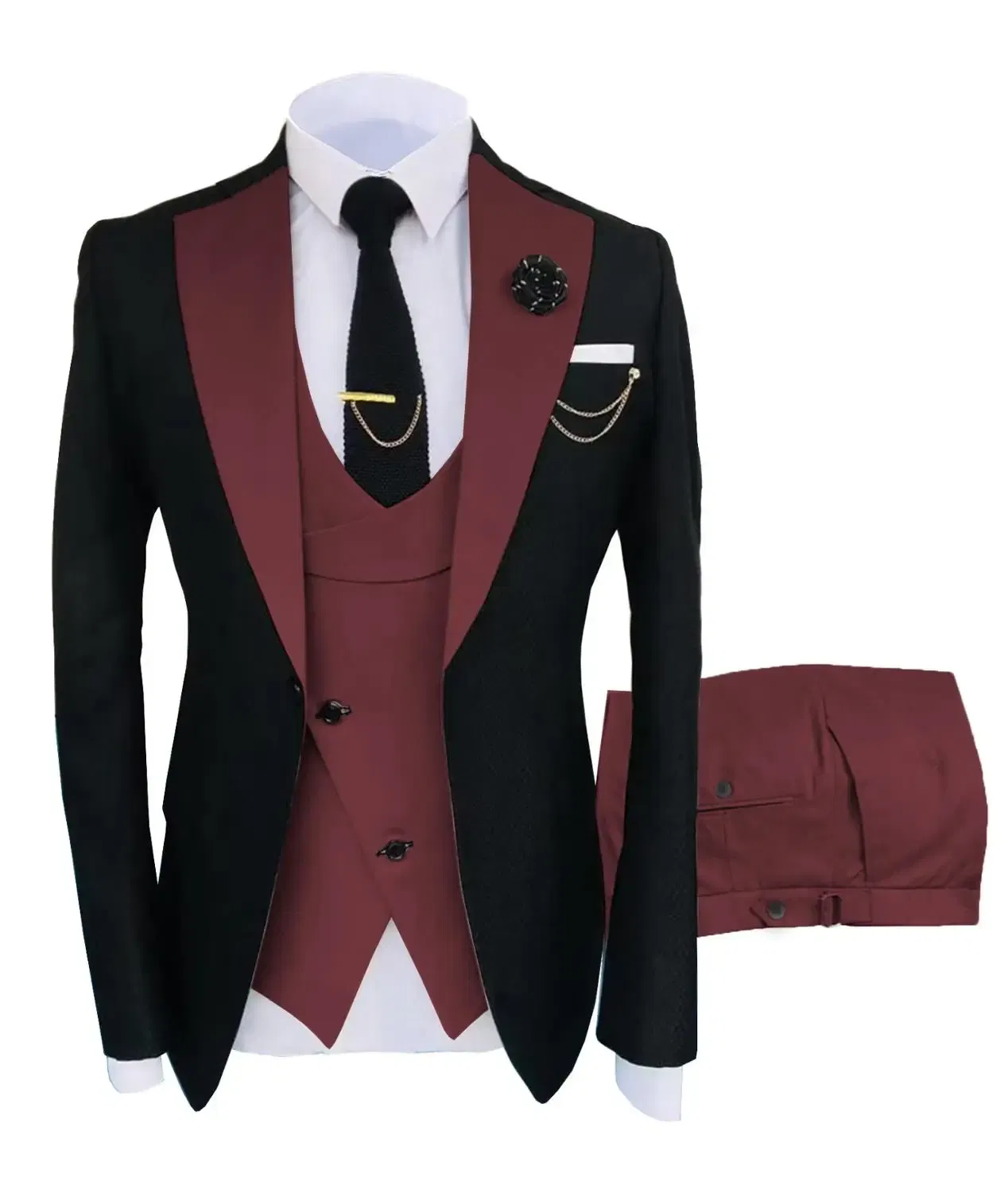 Color: Orange, Size: S - New Costume Homme Popular Clothing Luxury Party Stage Men's Suit Groomsmen Regular Fit Tuxedo 3 Peice Set Jacket+Trousers+Vest