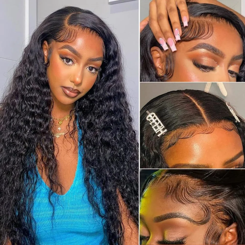 Stretched Length: 22INCHES, Hair Color: #12, Density: 200%, Ships From: CHINA - Glueless Wig Human Hair Ready To Wear Water Wave Lace Front Wig 4x4 5x5 Lace Closure Black Wig Curly HD Lace Frontal Human Hair