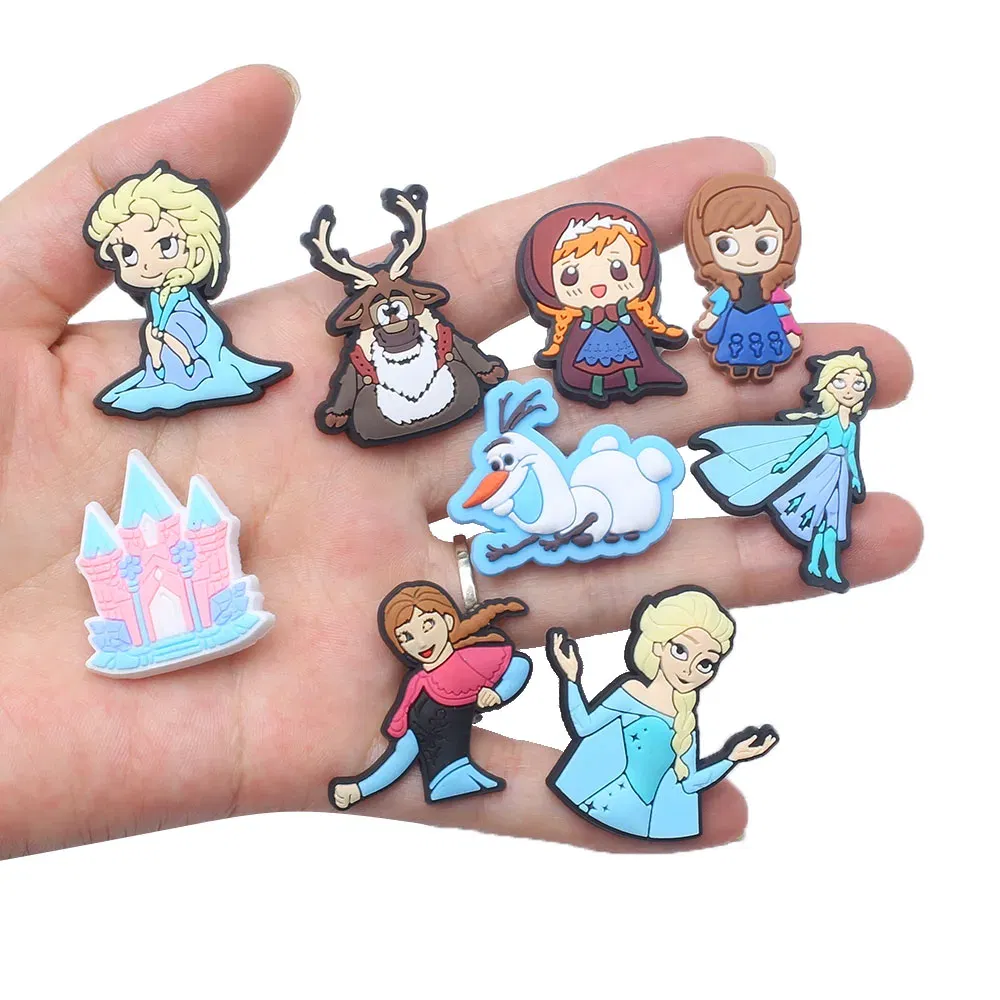 Color: transparent, Ships From: CHINA - Hot Toys Disney Castle Snowman Cartoon Frozen PVC Sandal Shoe accessories decorated fitted buckle Alligator charm  Children gift