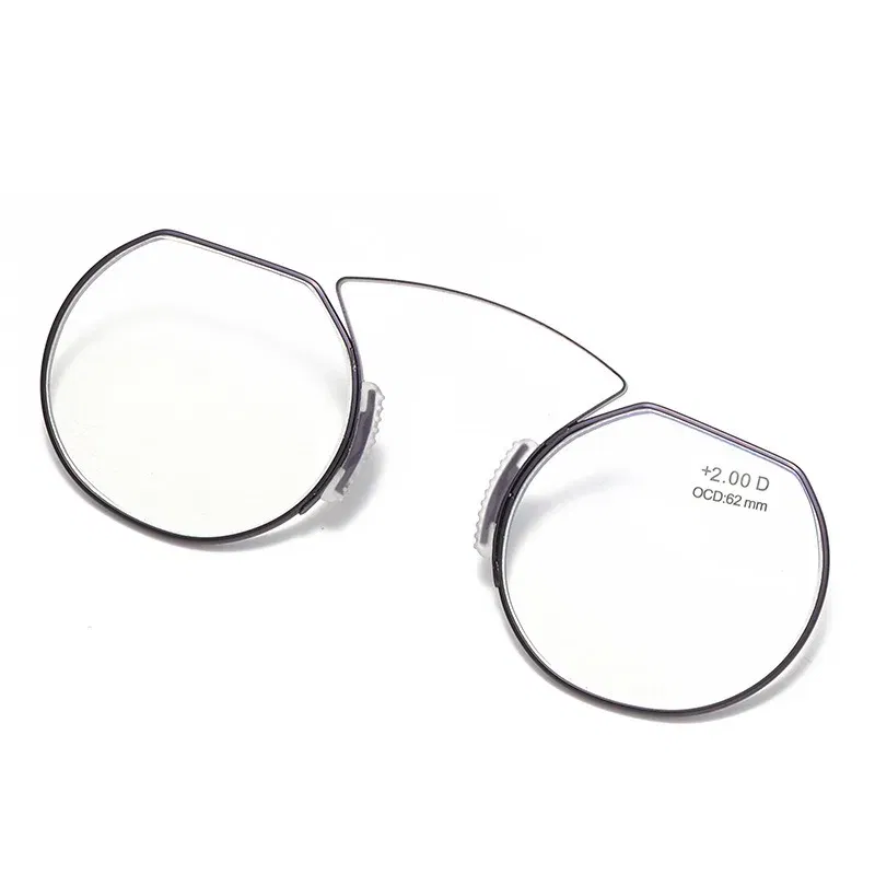 Frame Color: Blue, Eye Prescription: +400 - Women Clip Nose Reading Glasses Anti Blue Light Presbyopic Glasses Men Portable Men's Eyeglasses Anti-Lost Legless Bezel + Case