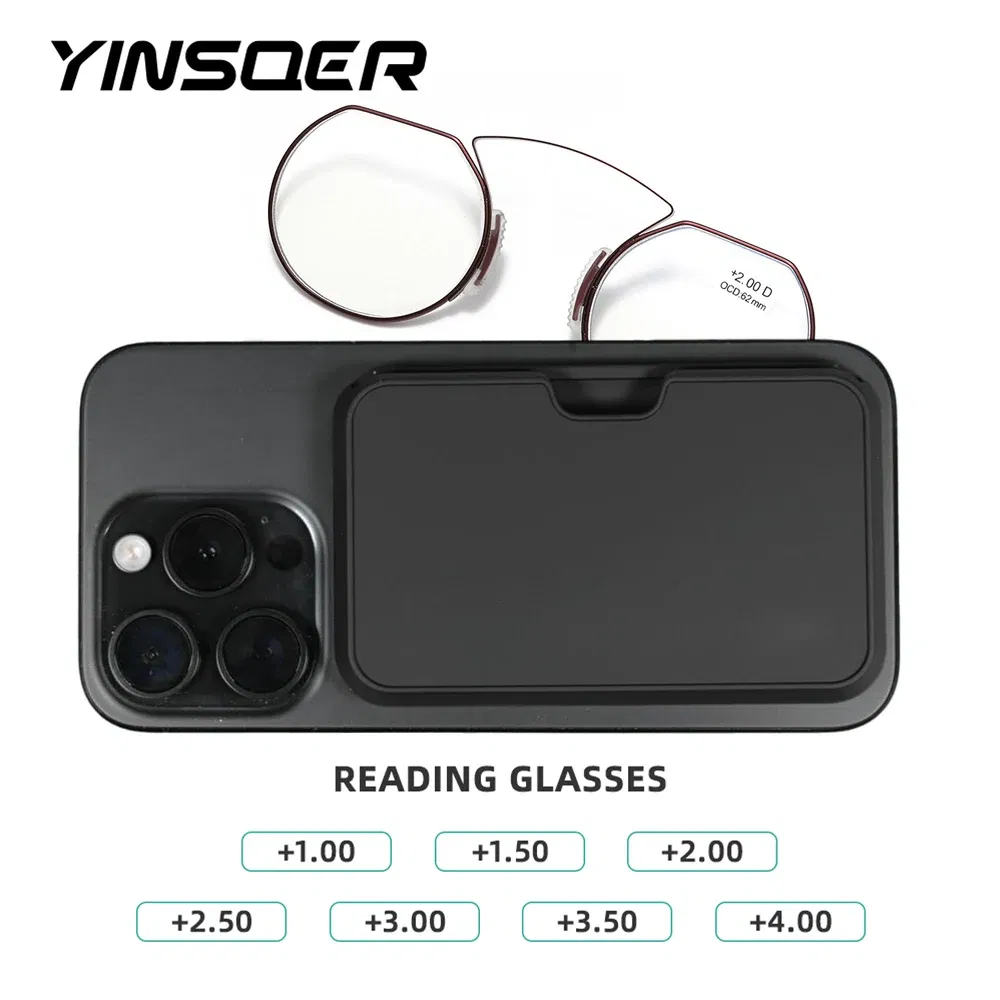 Frame Color: Blue, Eye Prescription: +400 - Women Clip Nose Reading Glasses Anti Blue Light Presbyopic Glasses Men Portable Men's Eyeglasses Anti-Lost Legless Bezel + Case