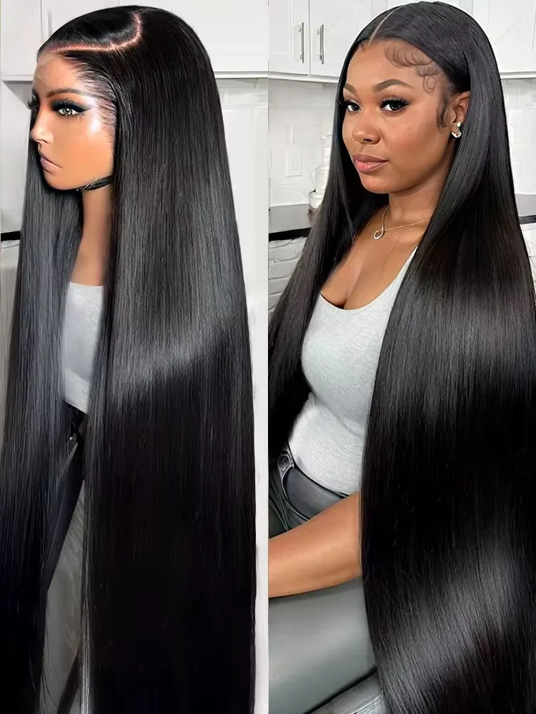 Hair Color: #1, Density: 220%, Ships From: CHINA, Stretched Length: 18inches - 5x5 Glueless Wig Wear and Go Human Hair Ready To Wear HD Lace Glueless Wigs Bone Straight Lace Front Human Hair Wig For Women