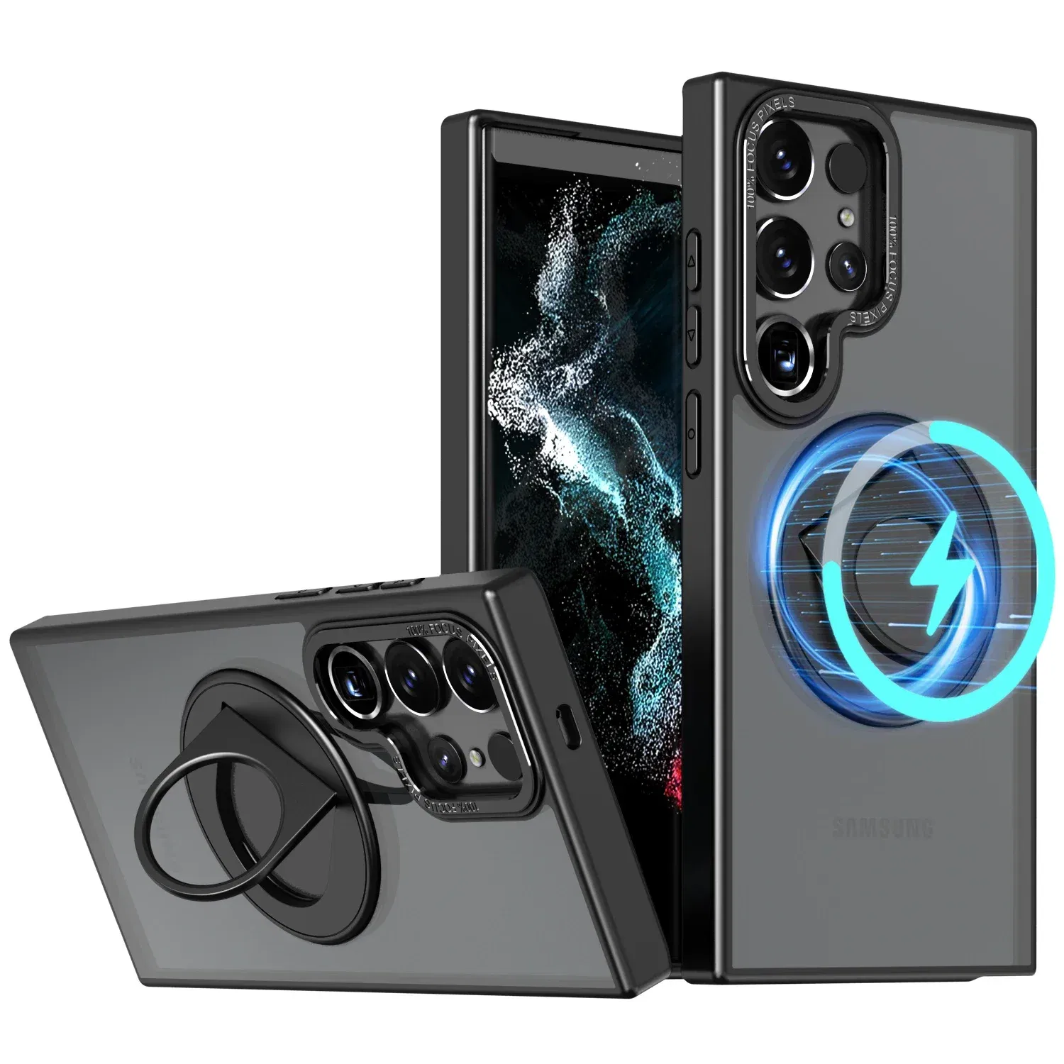 Material: EVA, Color: Black - Luxury Magsafe Wireless Charging Case for Samsung S24 S23 S22 Ultra Plus Case Skin Feel Magnetic Shockproof S23 FE Cover