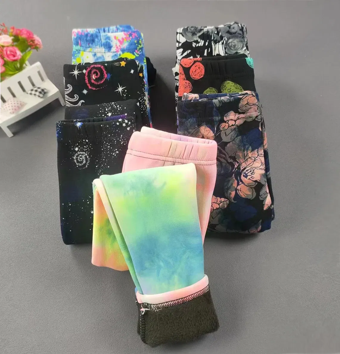 Color: WHITE, Kid Size: 4 - 2-11Y Girls' Pants Autumn and Winter Slim Fit Warm Bottom Pants Thickened Velvet Printed Children's Pants Baby Casual Pants