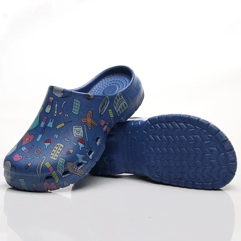 Color: Olivine, Shoe Size: 37-38 - Medical print Nurse Clogs EVA Surgical Slippers Lightweight Non-slip Doctor Scrub Clogs Dental Pet Clinic Nursing Clogs Y07-1