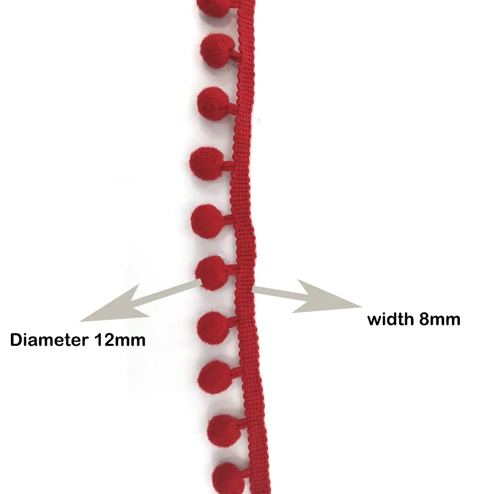 Color: Red, Size: M - 1-5yard Pom pom Fringe Lace Ribbon Pompom Trim Ball Fabric DIY Sewing Tassel Lace Kintted Fabric Handmade DIY Craft Accessorie