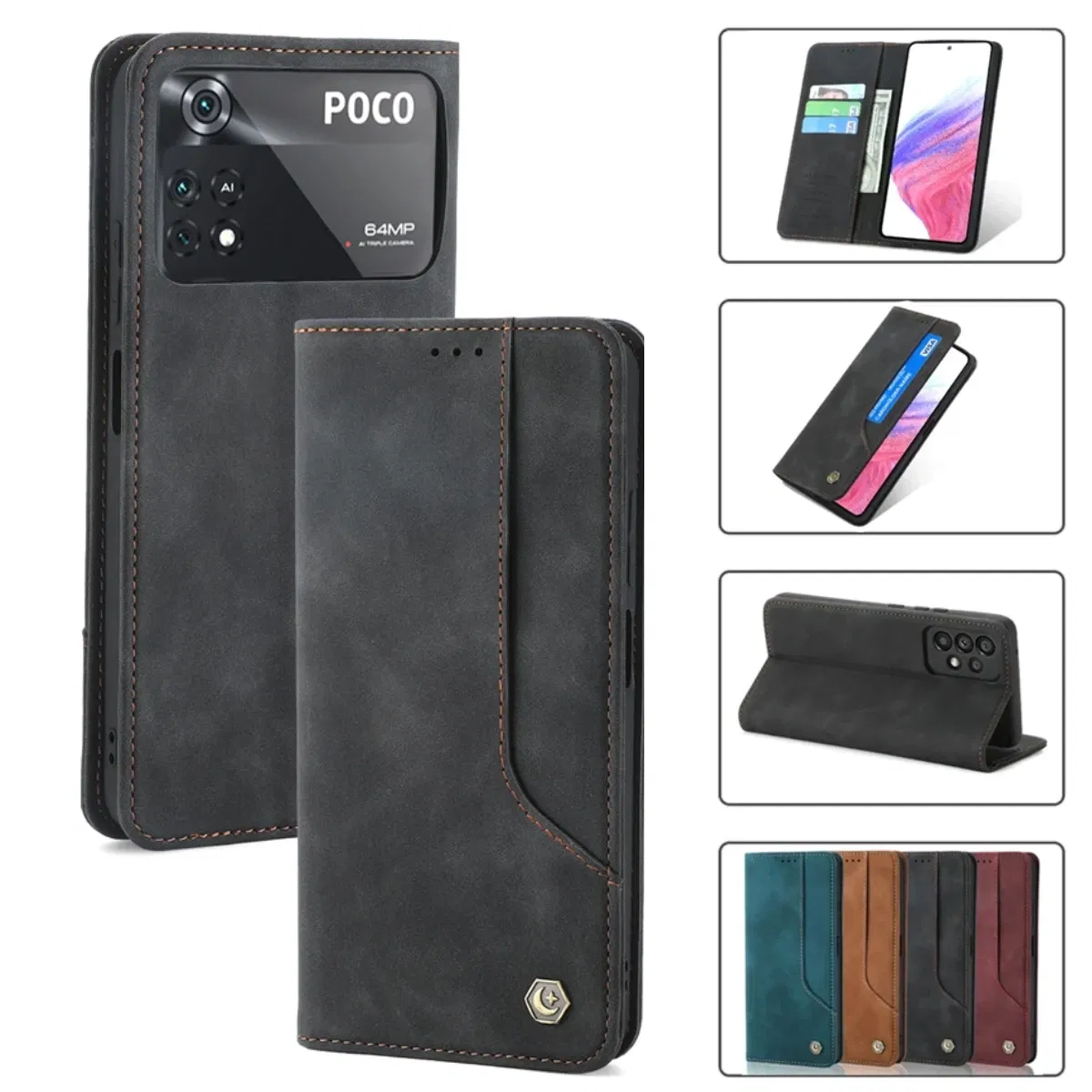 Color: black, Material: Cotton - Flip Leather Case For Xiaomi Mi 13 12T 11T 10T 11 12 Lite Pro 5G Poco F5 X5 Pro M6 M5S M4 F4 F3 X3 X4 GT Magnet Wallet Cover