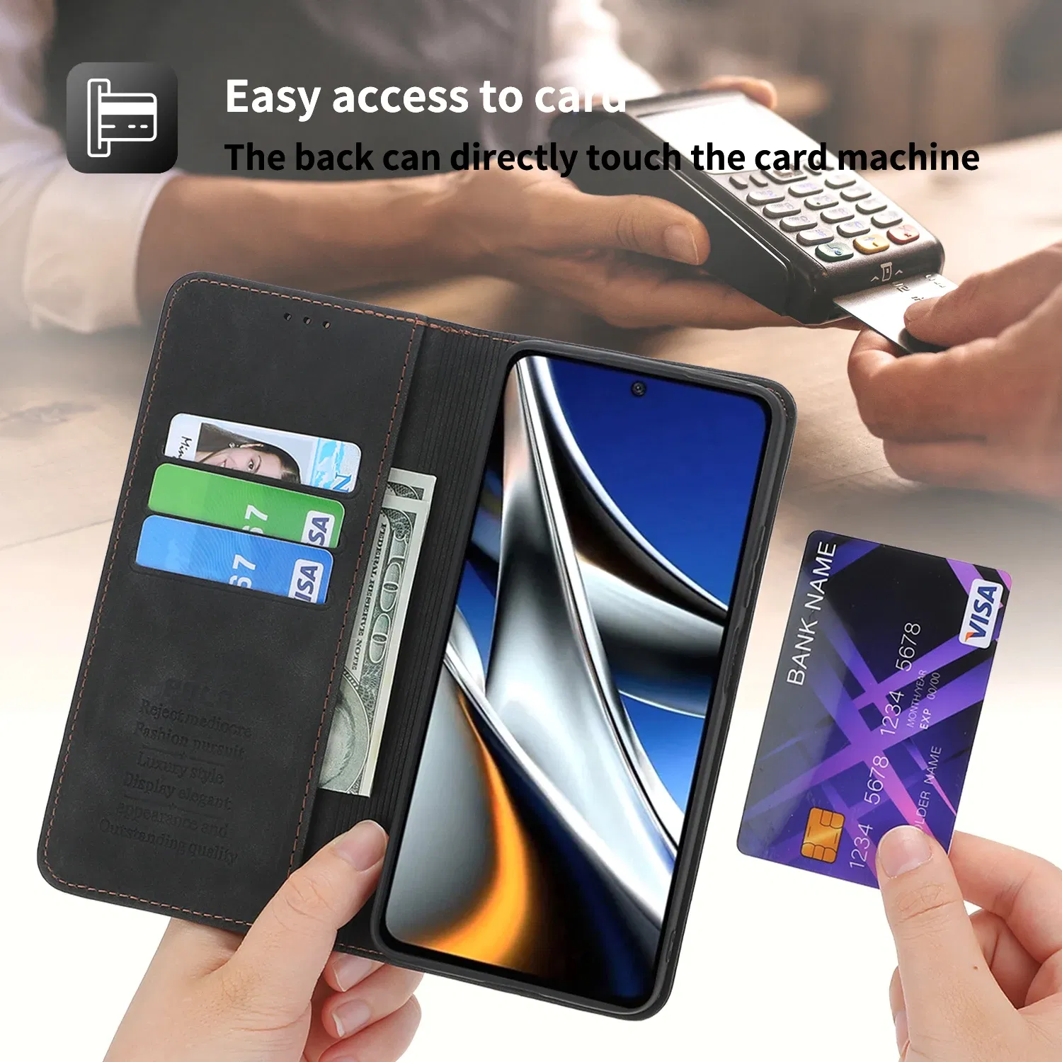 Color: black, Material: Cotton - Flip Leather Case For Xiaomi Mi 13 12T 11T 10T 11 12 Lite Pro 5G Poco F5 X5 Pro M6 M5S M4 F4 F3 X3 X4 GT Magnet Wallet Cover