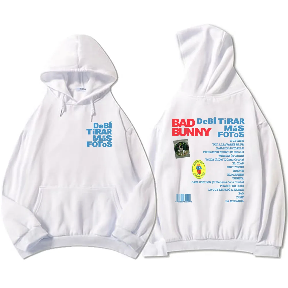 Color: Silver, Size: XXL - Unisex Streetwear Bad Bunny DTMF Hoodies 2025 New Album Deb?­ Tirar Más Fotos Printing Sweatshirts Winter Comfortable Male Hoodie