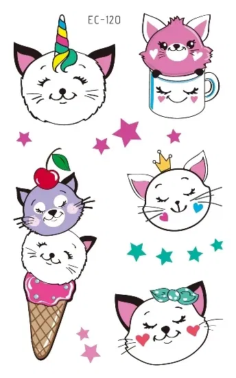 Color: green - Cartoon Animal Waterproof Temporary Tattoo Cute Pet Cats and Dogs Tattoo Stickers Children Boy Girl Fake Body Art Flash Tatoo