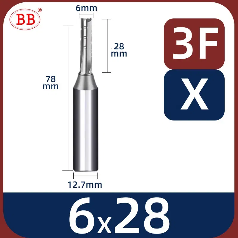 Cutting Edge Length: 23mm, Dimensions: 3.175*1*3 - BB Straight Slot Milling Cutter CNC Wood Engraving Machine Mill Rough Shape TCT Coated Edge D 6mm 8mm 2T 3T 4F Shank 1/2 12.7mm