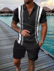 Men's casual printed polo suit