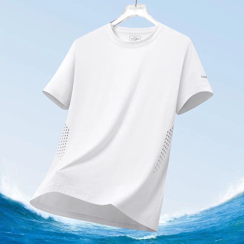 Color: MULTI, Size: L - Men's Silk Ice Round Collar T-shirt, Simple Running Fitness Suit, Breathable Thin T-shirt, Quick Dry T-shirt, Summer