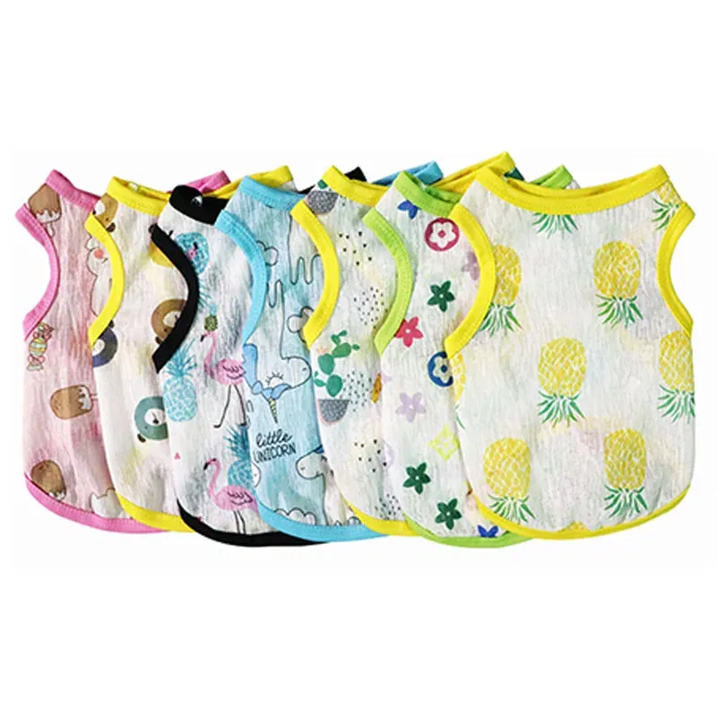 Color: WHITE, Size: XL - Summer Dog Vest Ultra Thin Breathable Mesh Cloth Pet T-shirt for Small Dogs Cute Cartoon Print Puppy Cat Cheap Clothes Costumes