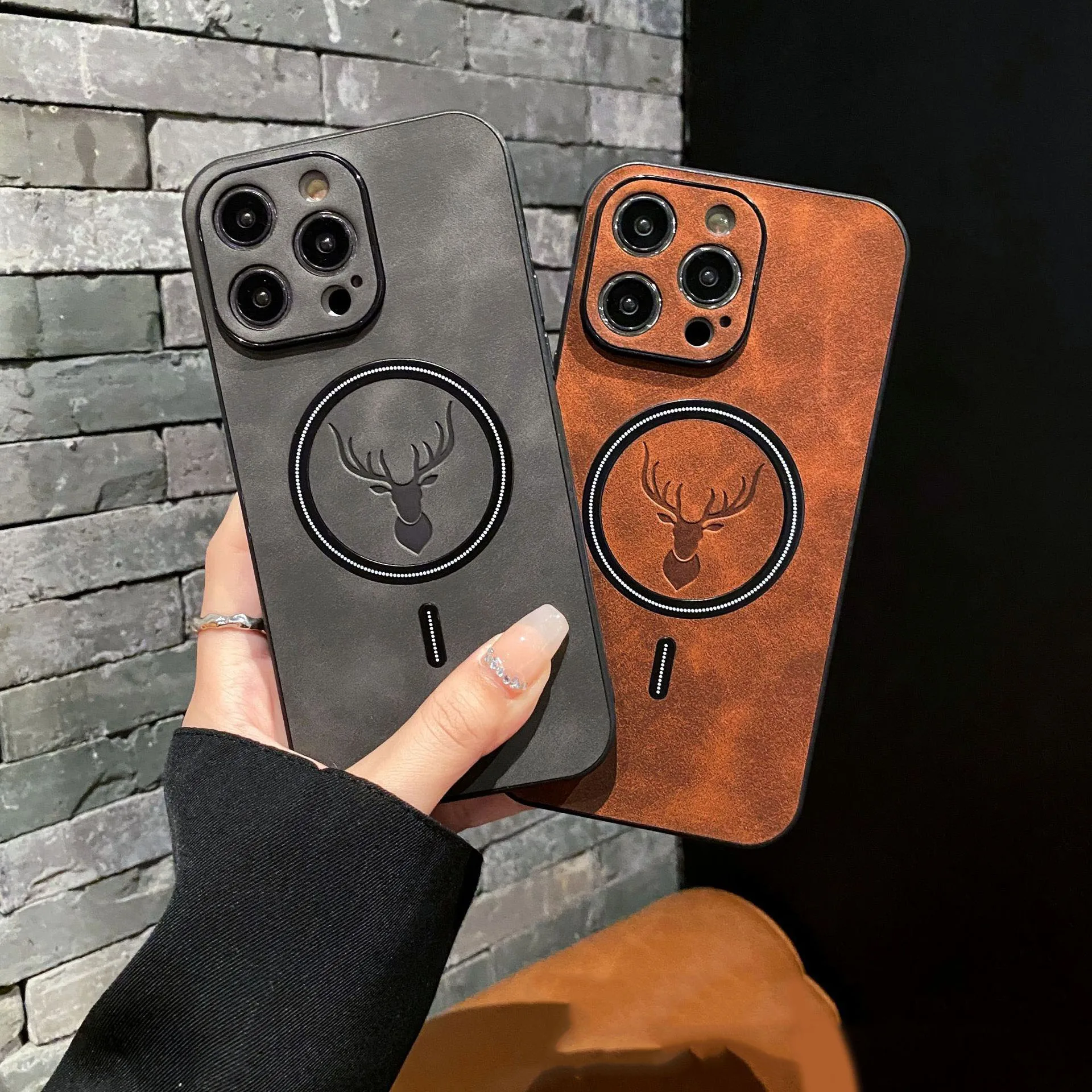 Material: PVC, Color: Dark Brown - Luxury For Magsafe Wireless Charging Phone Case For iPhone 15 Pro 14 Plus 13 12 11 Pro Max Elk Magnetic Bumper Protective Cover