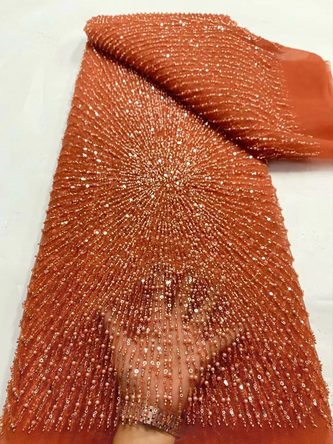 Color: Midnight Blue, Width: 120cm, Length: 5 yards - Wholesale Beaded Lace Fabric, French Mesh With Sequence, African Lace Fabric 2025 High Quality, Bridal Lace Fabric, Beaded Net