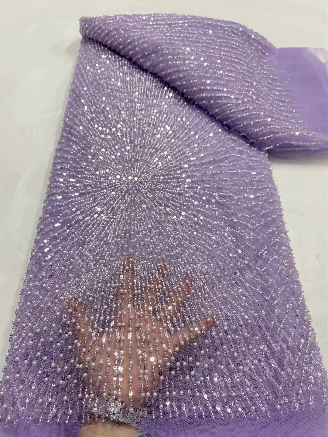 Color: Midnight Blue, Width: 120cm, Length: 5 yards - Wholesale Beaded Lace Fabric, French Mesh With Sequence, African Lace Fabric 2025 High Quality, Bridal Lace Fabric, Beaded Net