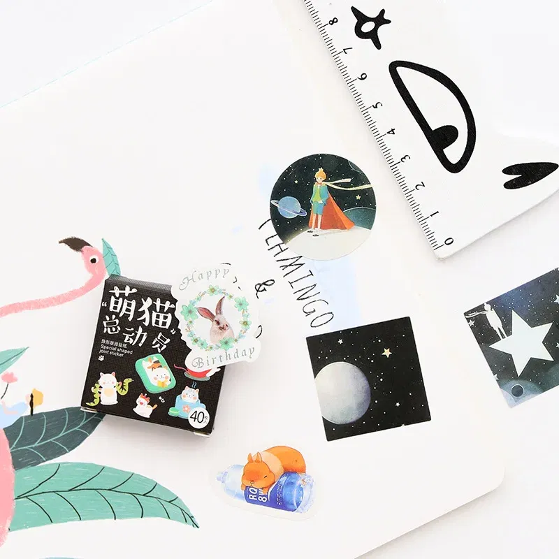 Color: Dark Red - 40 pcs/pack Cute Creative Box Package Decorative Sticker Set Diary Album Label Sticker DIY Stationery Stickers Escolar Papelaria