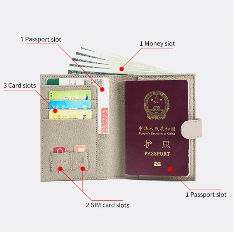 Color: dark blue - Genuine Leather RFID Travel Passport Cover Case Wallet Bag Card Holder Cowhide Coin Purse Document Cover Flight Men Women