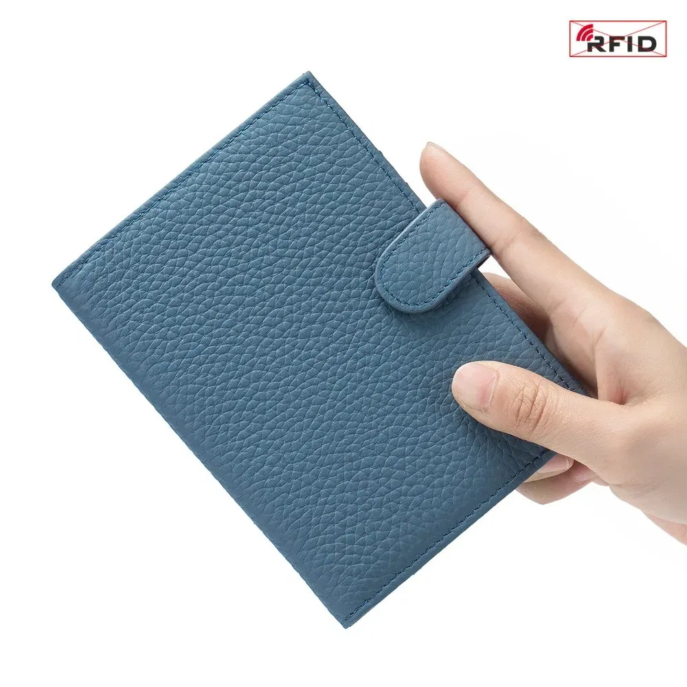 Color: dark blue - Genuine Leather RFID Travel Passport Cover Case Wallet Bag Card Holder Cowhide Coin Purse Document Cover Flight Men Women