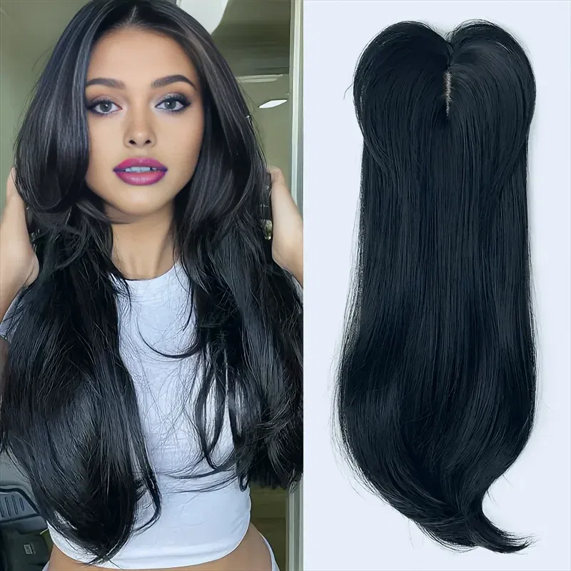Color: #1, Stretched Length: 22inches - 22 inch top wig block hairpiece wig piece with clip ladies wig heat resistant fiber suitable for beginners daily wear