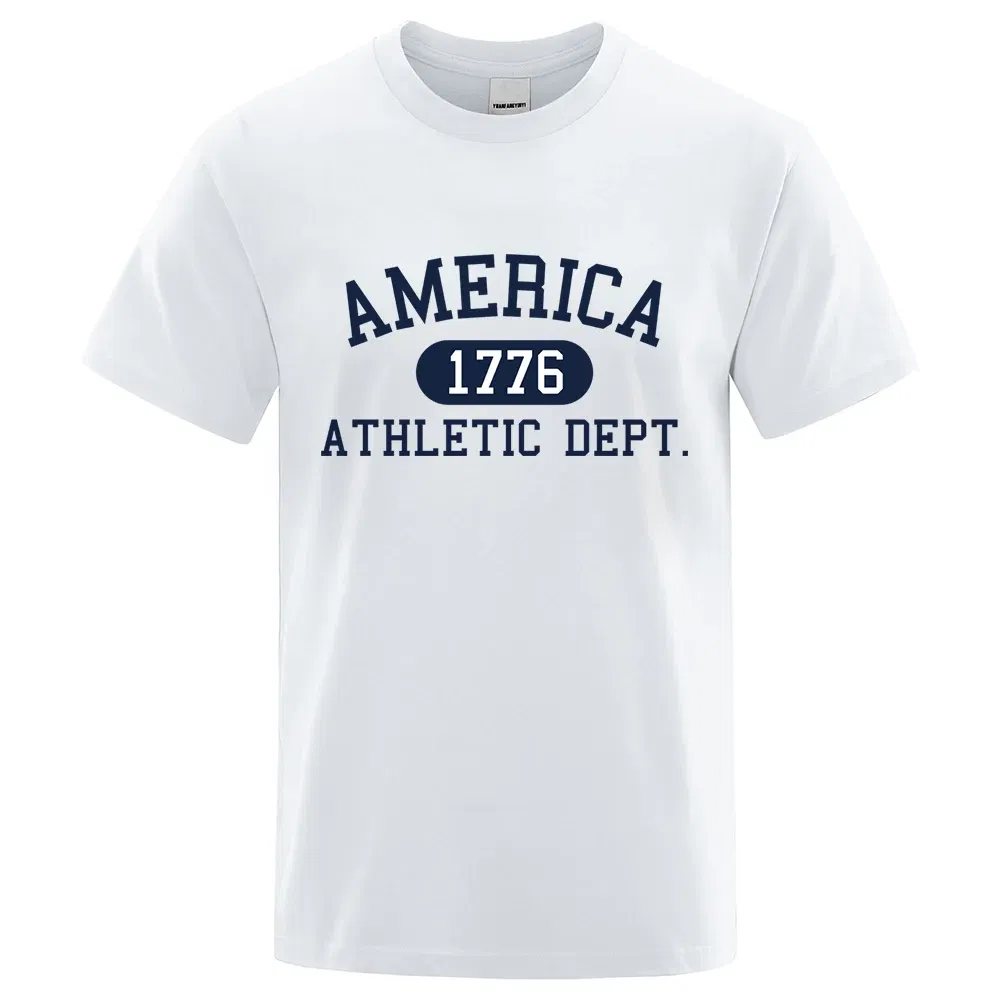 Color: Khaki, Size: M - America 1776 Athletic Dept Letter Tshirt Man Fashion Tee Clothes Summer Luxury T-Shirt Hip Hop Breathable Cotton Tee Clothes