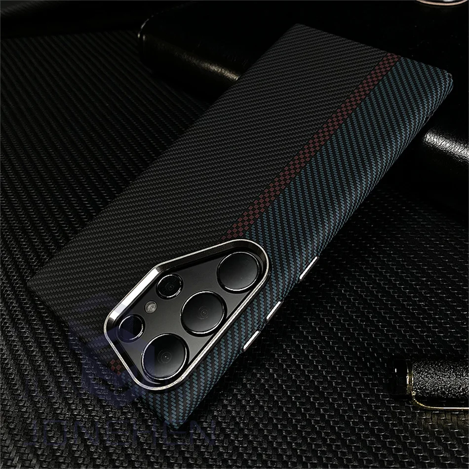 Color: army green, Material: Silicon - Carbon Fibre 3D Relief For MagSafe Case For Samsung Galaxy S24 Ultra S23 Plus Wireless Charge Hard PC Shockproof Magnetic Cover