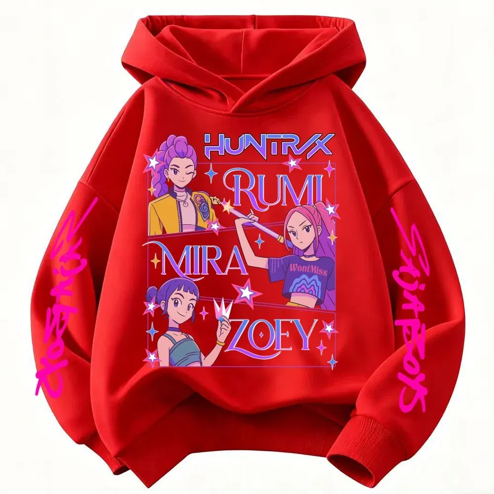 Color: Red, Kid Size: 2T - Children's Hoodies KPop Demon Hunters tops Boy Girls Coat Casual Toddle Sweatshirr white pink child 3-12 year the Spring Autumn
