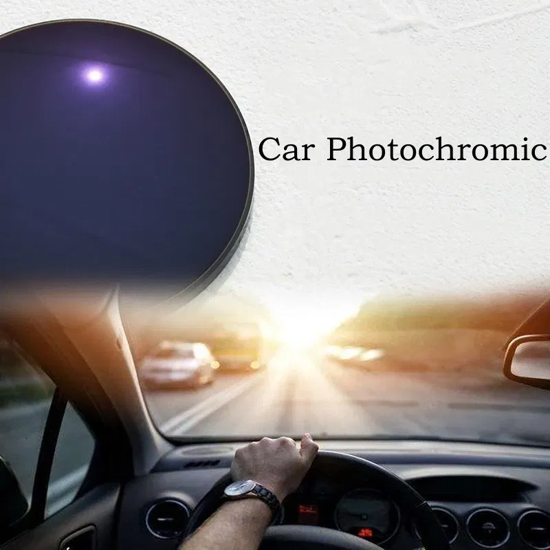 Lenses Color: Yellow - MOMOJA 1.56/1.61 Chameleon Driving Lens Anti-blue Ray Anti-glare Photochromic Lens Anti-scratch Anti-reflection HMC lens 1 pair